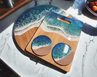 Ocean Resin Art: Cheese Board, Serving Tray & Coasters - Stylish Lazy Susan - Perfect Gift Idea