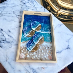 Ocean Resin Art: Cheese Board, Serving Tray & Coasters Stylish Lazy Susan Perfect Gift Idea image 5