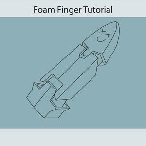 Puede incluir: Dibujo de línea de un dedo de espuma con una cara sonriente y dos cruces para los ojos. El dedo apunta hacia arriba.