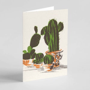 Wenskaart / Botanische kunst / Zeefdruk / Cactus / Illustratie / Print