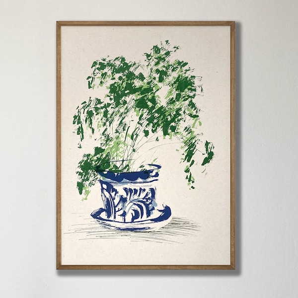 A4 House Plant Silkscreen Print / Botanical Art / Maidenhair Fern / Handmade Screenprint/ House Plant Illustration / Home décor / Modern Art