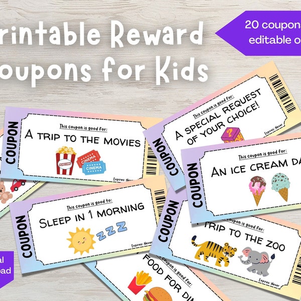 Kids Reward Coupon Book, Printable Reward Coupons, Child Birthday Gift, Digital Download, Canva Editable Option, Kids Easter Gift