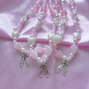 Coquette Ballerina Beaded Charm Necklace Ballet Balletcore Elegant Kawaii Y2k Jewelry Vintage Princess Bow Fairy Swan Lake Aesthetic Dance