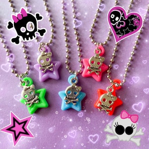 Emo Rockstar Skull Ballchain Charm Necklaces 2000s Y2k Rocker Punk Scene Nostalgic Goth Grunge Aesthetic Kidcore Rainbow