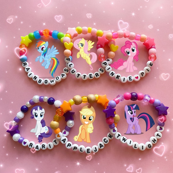 My Little Pony Y2k Beaded Bracelets Rainbowdash Fluttershy Pinkie Pie Applejack Twilight Rarity Kawaii 2000s 90s Kandi Kidcore Fairy