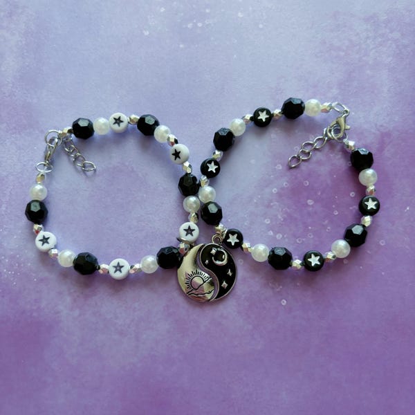 Bracelet Yin Yang Réglable Vicima - Cordon Noir Et Blanc, Breloque Acier, Symbole équilibre | Cadeau BFF, Couple - 12