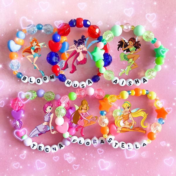 Winx Club Y2k Beaded Bracelets Bloom Aisha Musa Stella Flora Tecna Kawaii Fairy Fairycore Fairygrunge 2000s 90s Kandi Indie Kidcore Emo Goth