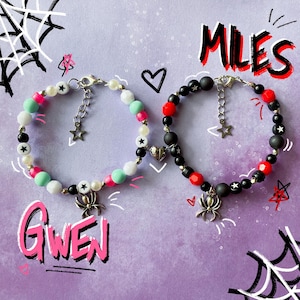 Spider Couple Beaded Matching Bracelet Set Gwen Miles Superhero BFF Best Friends Gift Teen Emo Trendy Kandi Aesthetic
