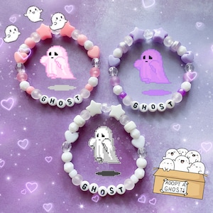 Pastel Goth Ghost Beaded Kandi Bracelets Halloween Spooky Kawaii Emo Scary Horror Dark Rave Y2k Scene Mall Goth Pink Purple