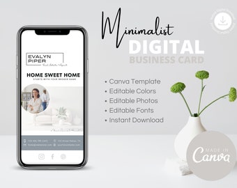 Digital Business Card Template | Minimalist Design | Real Estate | Canva Template