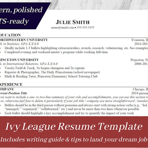 Harvard Resume Template Etsy
