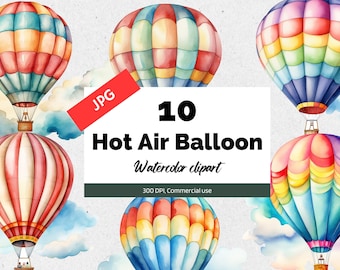 Imágenes prediseñadas de globos de aire caliente, 10 JPG de alta calidad, Uso comercial, Descarga instantánea, Globos de colores, Aventura, Imágenes prediseñadas retro, Aerostato