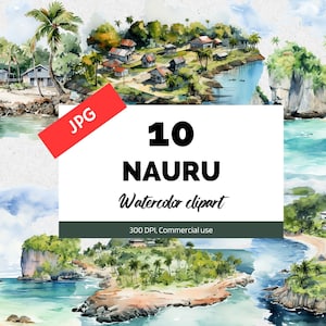 Aquarelle Nauru clipart, 10 JPG de haute qualité, Utilisation commerciale, Téléchargement instantané, Fabrication de cartes, Vacances, Voyage, Carte postale, Été, station balnéaire