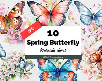 Watercolor spring butterfly clipart, 10 High quality JPG, Commercial use, Instant download, Card making, Greeting cards, Butterflies, Garden