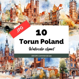 Clipart Torun Polônia, 10 JPGs de alta qualidade, uso comercial, download instantâneo, criação de cartões, cartões comemorativos, cartões postais, viagens, férias, viagens