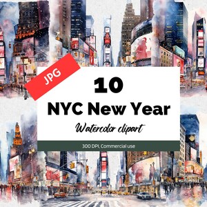 Capodanno di New York, 10 clipart di alta qualità, uso commerciale, download istantaneo, Città, Paesaggio urbano, Viaggi, New York City, America, Stati Uniti