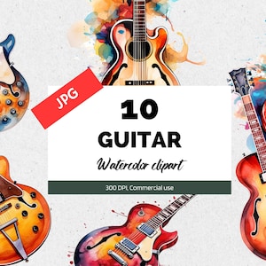 Watercolor guitar clipart, 10 High quality JPGs, Commercial use, Instant download, Guitars, Musical instrument, Rock stars, Music, Musician