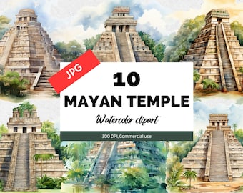 Maya Tempel Clipart, 10 Hochwertige JPGs, Kommerzielle Nutzung, Sofortiger Download, Antike Zivilisation, Südamerika, Geschichte, Kultur, Ureinwohner