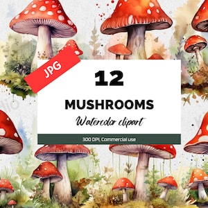 Aquarell Pilz Clipart, JPG, kommerzielle Nutzung, digitaler Planer, Scrapbooking, Wandkunst, botanische Illustrationen, Sommer, Frühling