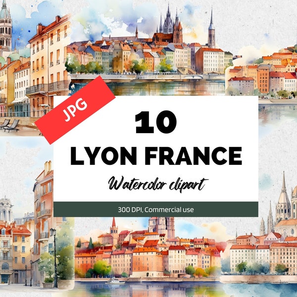 Lyon France clipart, 10 High quality JPG, Commercial use, Instant download, French city, Travel, Vacation, Cityscape, Card making, trip