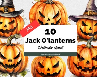Clipart Jack O'lanterns, 10 JPG di alta qualità, Uso commerciale, Download istantaneo, Mestieri di carta di Halloween, Diario spazzatura, Biglietti d'auguri, Artigianato