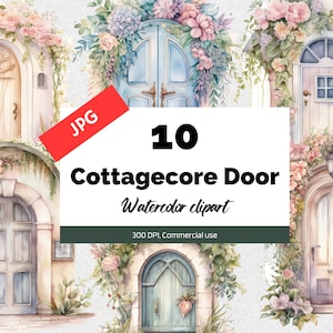 10 Pretty cottagecore door clipart, 10 High quality JPG, Commercial use, Fantasy clip art, Floral cottage door, Card making, Wedding graphic