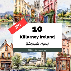 Clipart Killarney Irlande, 10 fichiers JPG de haute qualité, usage commercial, téléchargement immédiat, fabrication de cartes, irlandais, villes, vacances d'été, vacances, ville