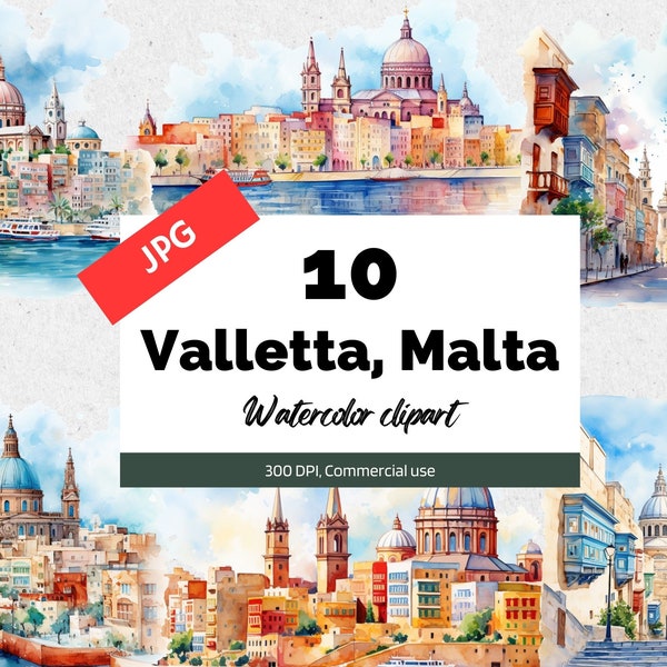 Valletta Malta clipart, 10 High quality JPGs, Commercial use, Instant download, cityscape, Cities, Vacation, Holidays, Greeting card making