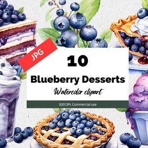 Blueberries desserts clipart, 10 High quality JPG, Commercial use, Instant download, Blueberry smoothie, Pie, Cake, Icecream, Garden, Summer