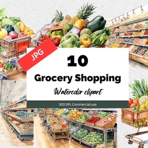 Imágenes prediseñadas de compras de supermercado, 10 JPG de alta calidad, Uso comercial, Descarga instantánea, Fabricación de tarjetas, Recado, Cajero, Empleado, Trabajos, Mamá