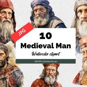 Watercolor medieval man clipart, 10 High quality JPGs, Commercial use, Instant download, Middle ages, Medieval time, Plague, Warrior, People