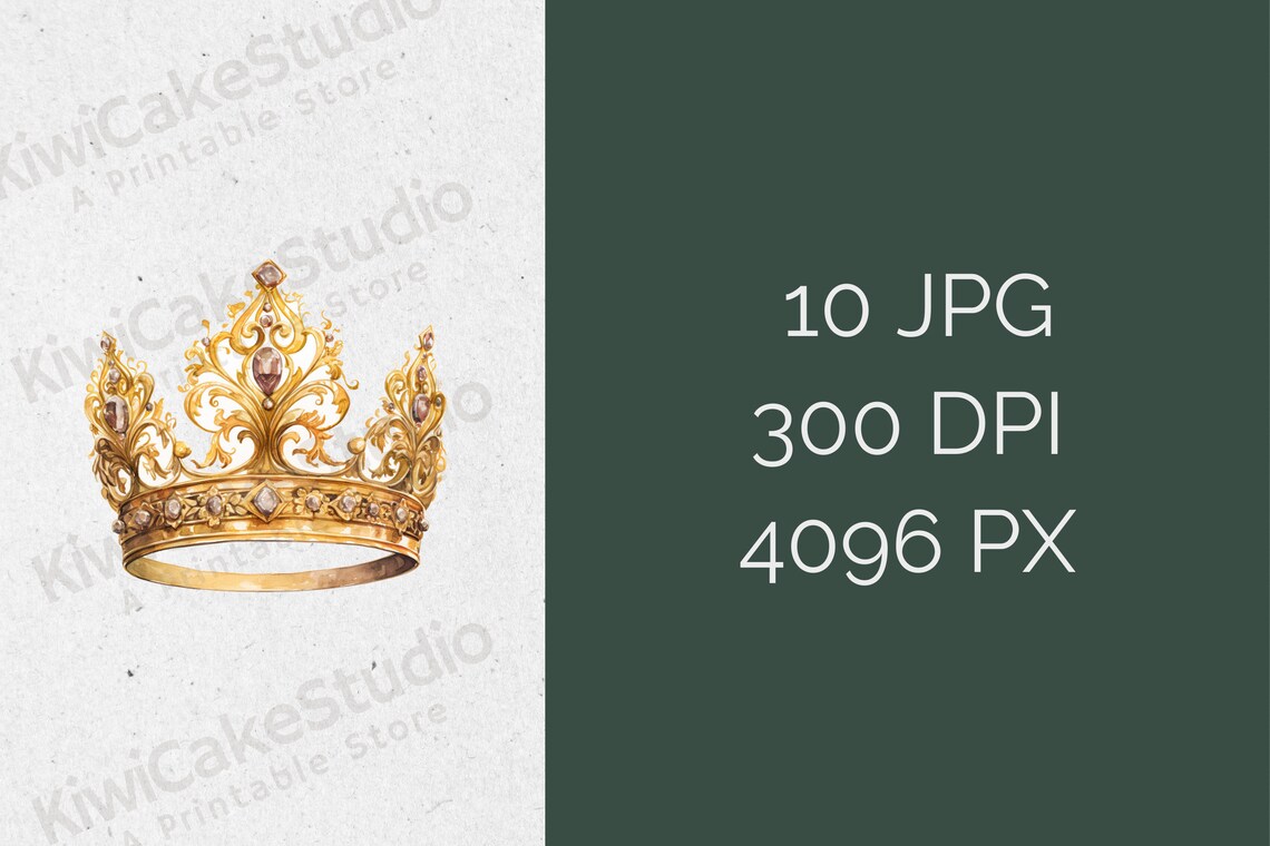 10 Watercolor Vintage Crown Clipart, High Quality Jpgs, Commercial Use