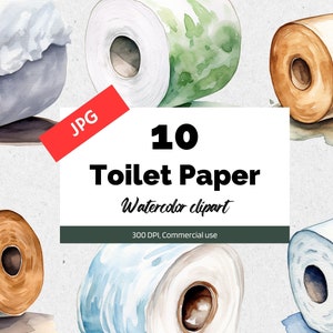Aquarel toiletpapier clipart, 10 hoge kwaliteit JPG's, Commercieel gebruik, Instant download, Kaart maken, Wenskaart, Ansichtkaarten, badkamer