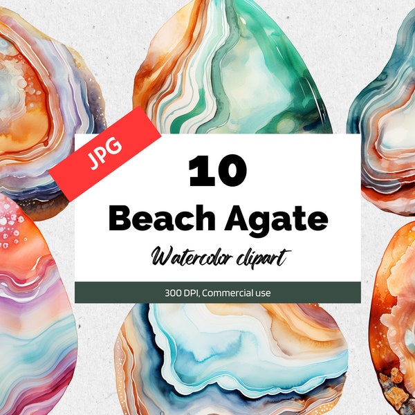 Watercolor beach agate clipart, 10 High quality JPGs, Commercial use, Sea seafoam geode, Card making, Summer vacation clip art, Scrapbook