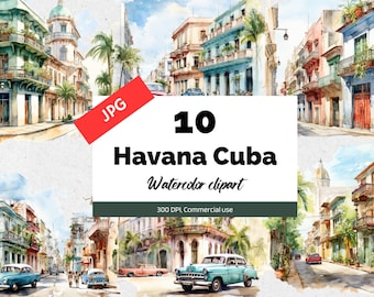 Havana Cuba clipart, 10 High quality JPGs, Commercial use, Instant download, Card making, Cuban, Travel destinations, Holidays, Vacation