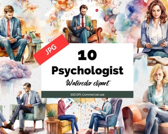 Watercolor psychologist clipart, 10 High quality JPGs, Commercial use, Instant download, Psychology, Psychiatrist, Therapist, Counselling