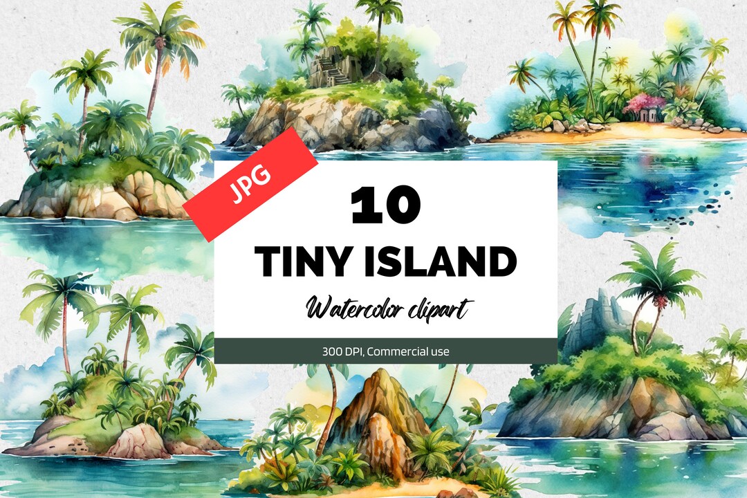 Watercolor Tiny Island Clipart, 10 High Quality Jpgs, Commercial Use ...