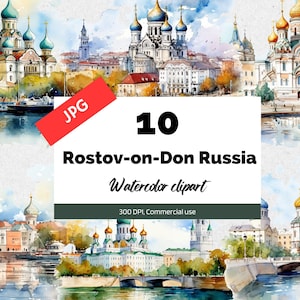 Clipart de Rostov-on-Don Rússia, 10 JPGs de alta qualidade, uso comercial, download instantâneo, criação de cartões, cidade russa, cidades europeias, viagens