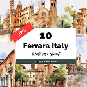 Clipart Ferrara Italia, 10 JPG di alta qualità, Uso commerciale, Download istantaneo, paesaggio urbano, città italiana, città europee, Europa, Viaggi, Viaggio