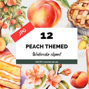 A watercolor peach theme clipart, 12 High quality JPGs, Commercial use, Instant download, Scrapbooking, Junk journal, Digital paper craft