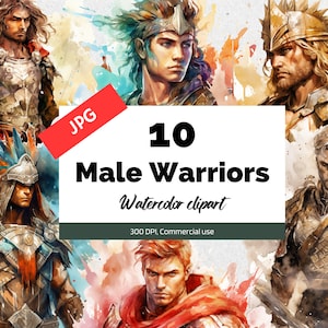 Aquarel mannelijke krijgers clipart, 10 JPG's van hoge kwaliteit, Kaarten maken, Commercieel gebruik, Instant download, Warrior men, Junk journals, Scrapbook