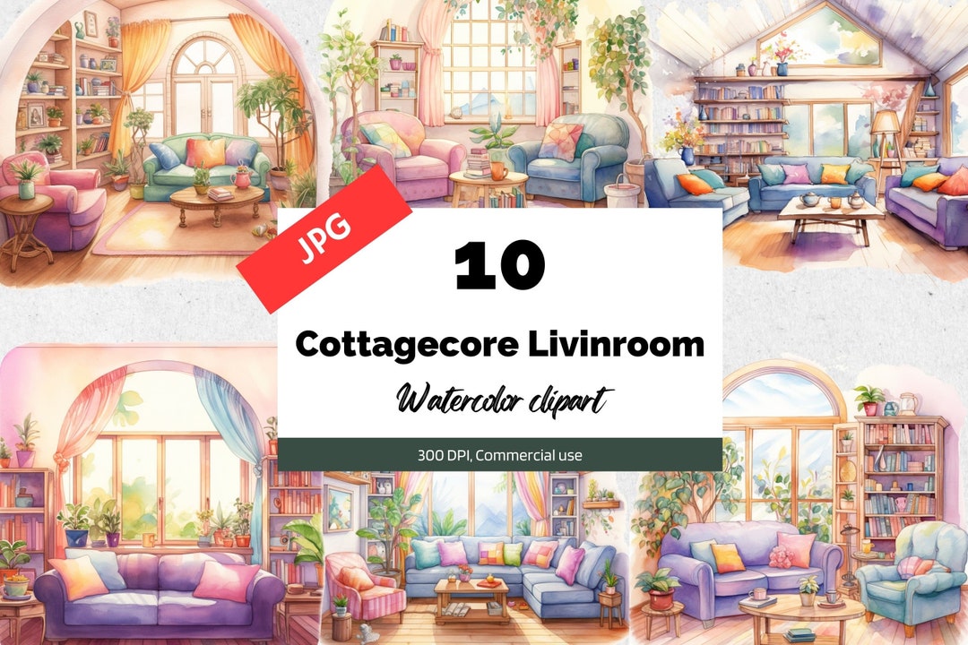 Cottagecore Livingroom Clipart, 10 High Quality Jpgs, Commercial Use ...