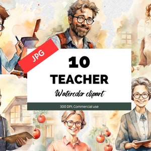 Aquarell Lehrer Clipart, 10 hochwertige JPGs, kommerzielle Nutzung, Sofortiger Download, Zurück zur Schule, Schule, Lehre, Professor, Lehrer
