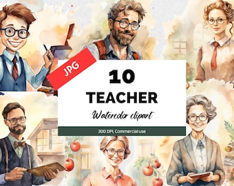 Watercolor teachers clipart, 10 High quality JPGs, Commercial use, Instant download, Back to school, School, Teaching, Professor, Instructor