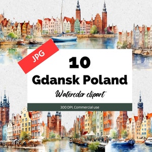 Danzig Polen Clipart, 10 Hochwertige JPGs, Kommerzielle Nutzung, Sofortiger Download, Kartenherstellung, Grußkarte, Postkarten, Reise, Urlaub