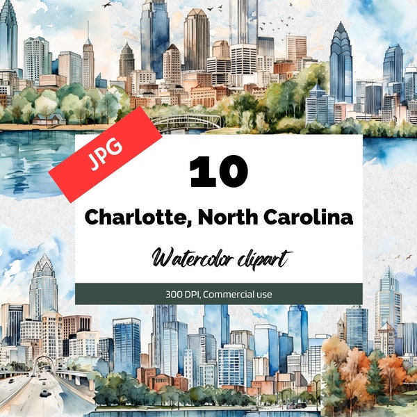 Charlotte, North Carolina clipart, 10 High quality JPG, Commercial use, Instant download, Card making, USA, city, cities, Cityscape, America