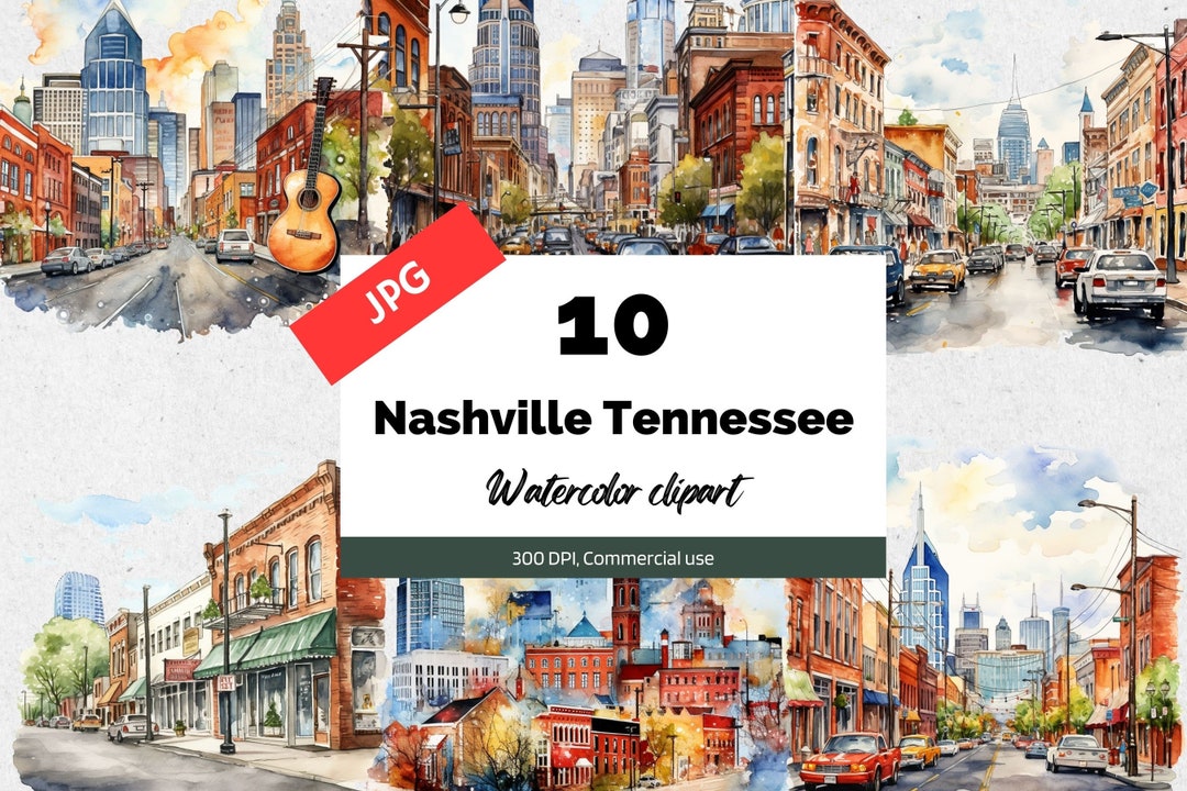 Watercolor Nashville Tennessee Clipart, 10 High Quality JPG, Commercial ...