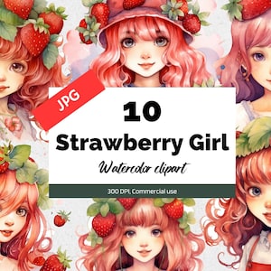 Clipart de jolies filles aux fraises, 10 JPG de haute qualité, Utilisation commerciale, Téléchargement instantané, Princesse aux fraises, Jolies filles, Fabrication de cartes, Design