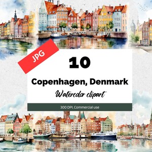 Copenhague Danemark Clipart, 10 JPG de haute qualité, Utilisation commerciale, Téléchargement instantané, Fabrication de cartes, Cartes de vœux, Vacances, Vacances, Voyage