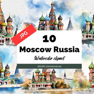 Clipart de Moscou Rússia, 10 JPGs de alta qualidade, uso comercial, download instantâneo, criação de cartões, cidade russa, cidades europeias, viagens, férias
